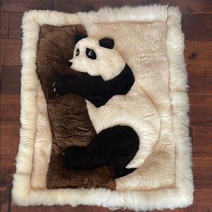 Panda Design Sheepskin Rug - Cream and Brown